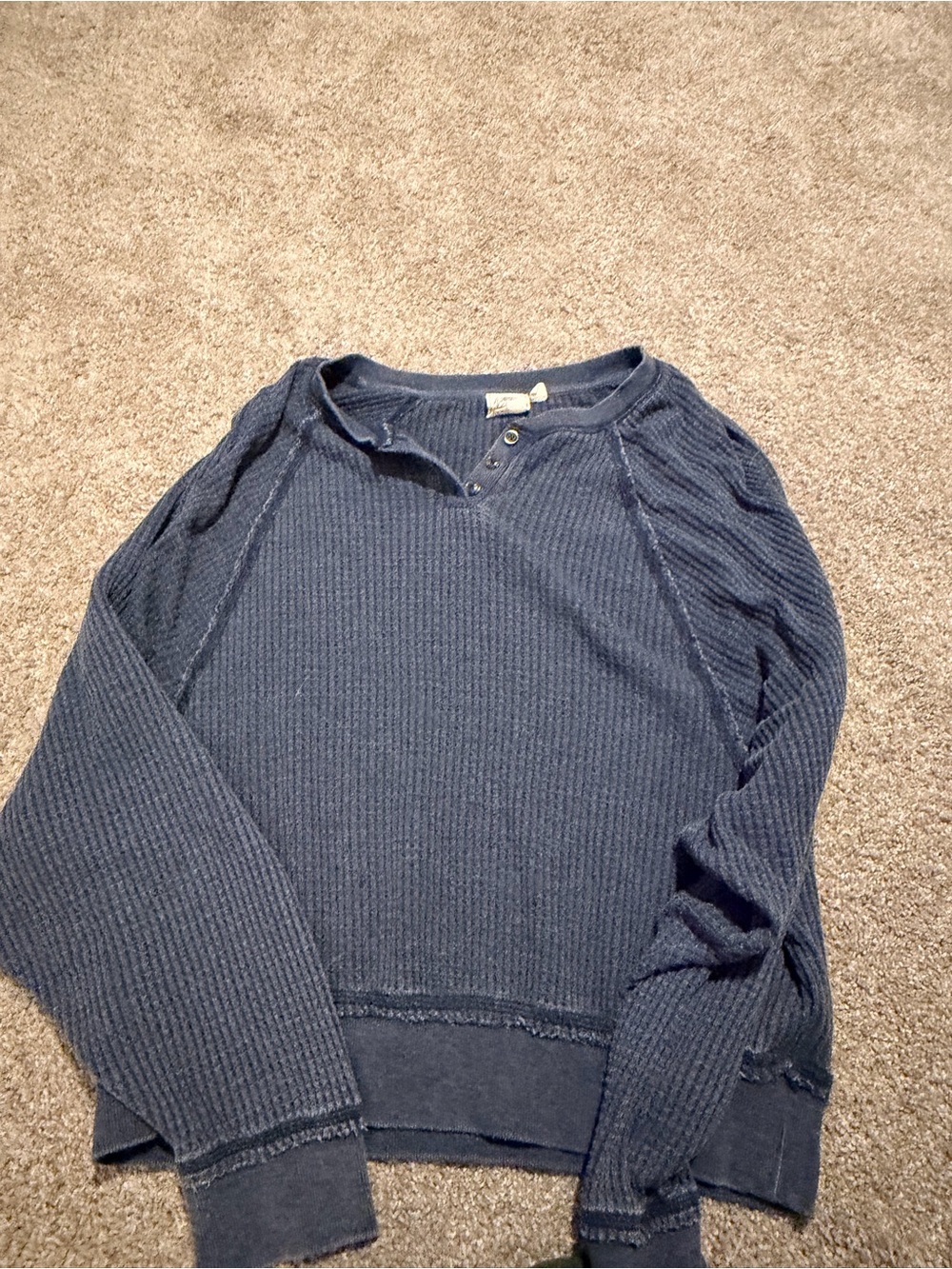 Buckle Navy Long Sleeve Waffle Henley Top
